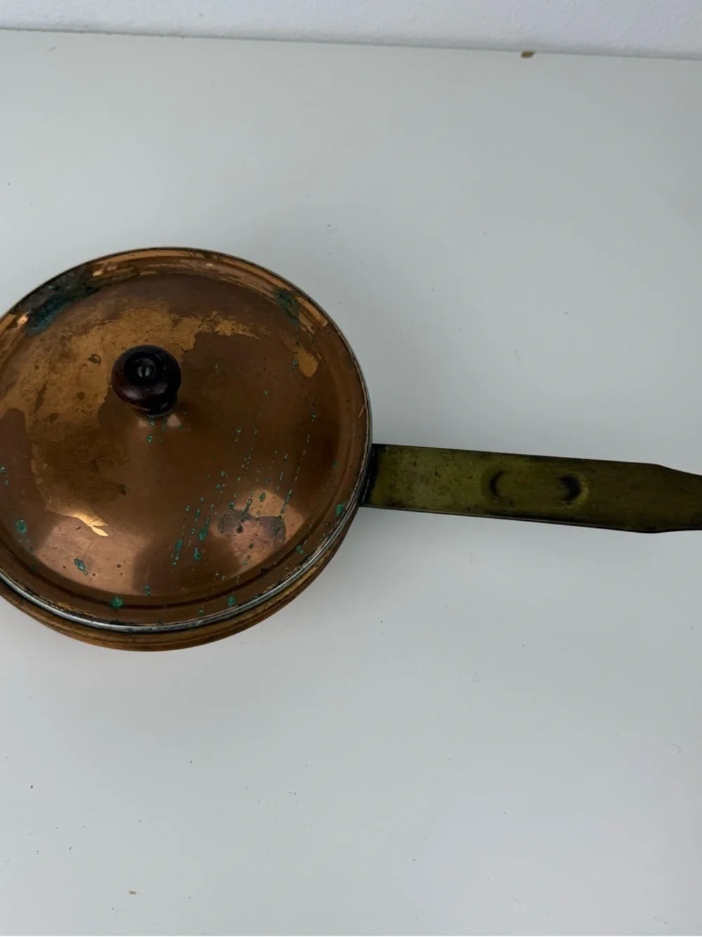 Vintage Copper Saucepan Lid Flat Brass Handle